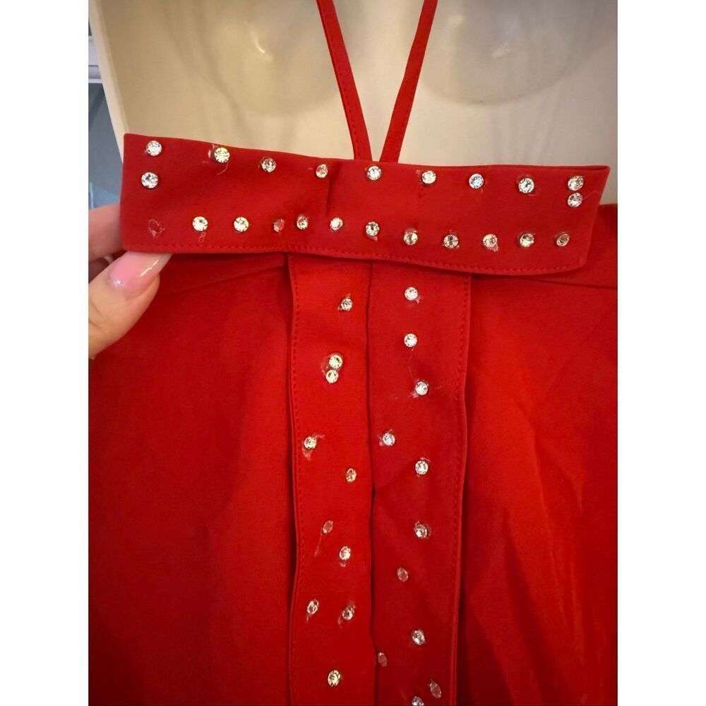 Zara | V-Neck Spaghetti Strap Mini Red Skater Dress | Size M | Fit & Flare - Picture 5 of 10